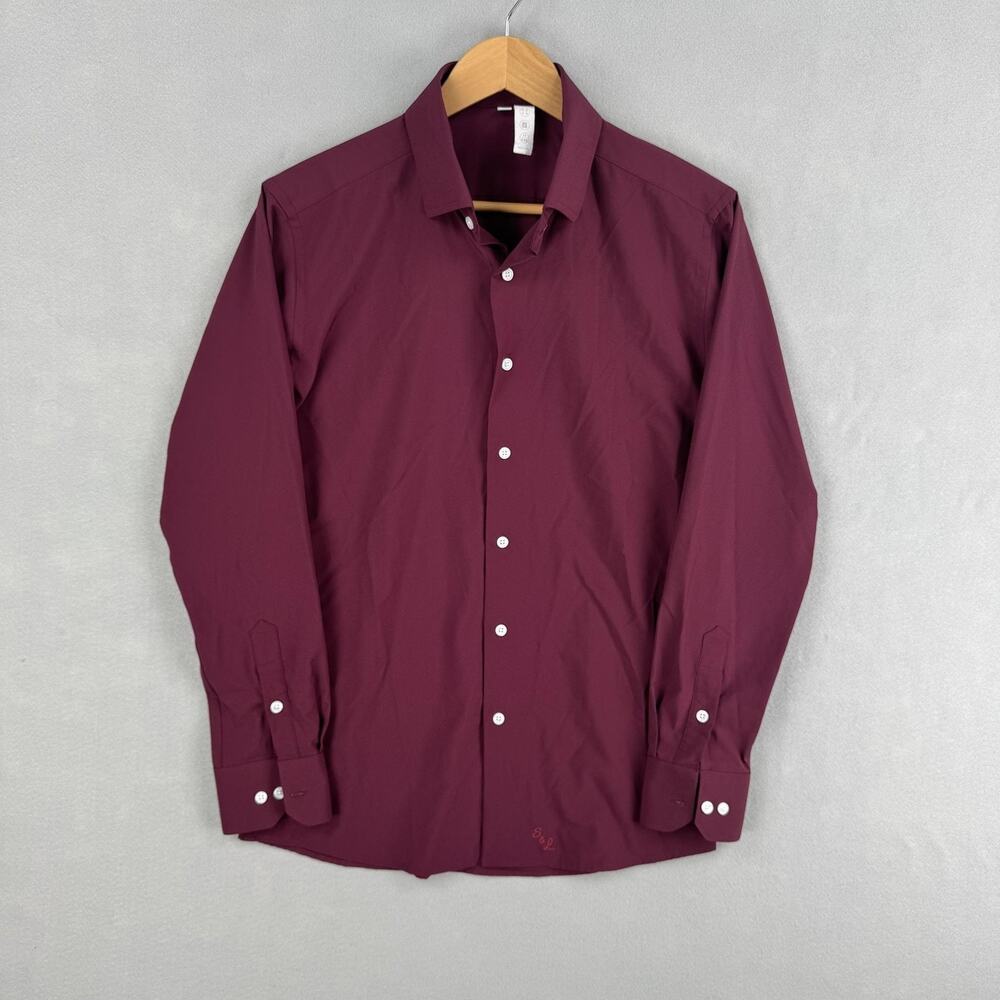 State & Liberty Shirt Mens Size Medium Red Long Sleeve Stretch Dress Button Up